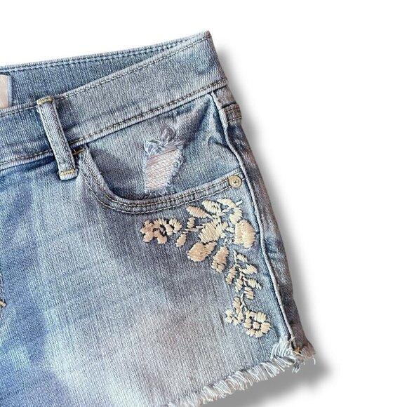 Abercrombie & Fitch Womens Jean Shorts Sz 2 26 Floral Embroidered Denim Cut Offs - Picture 3 of 6
